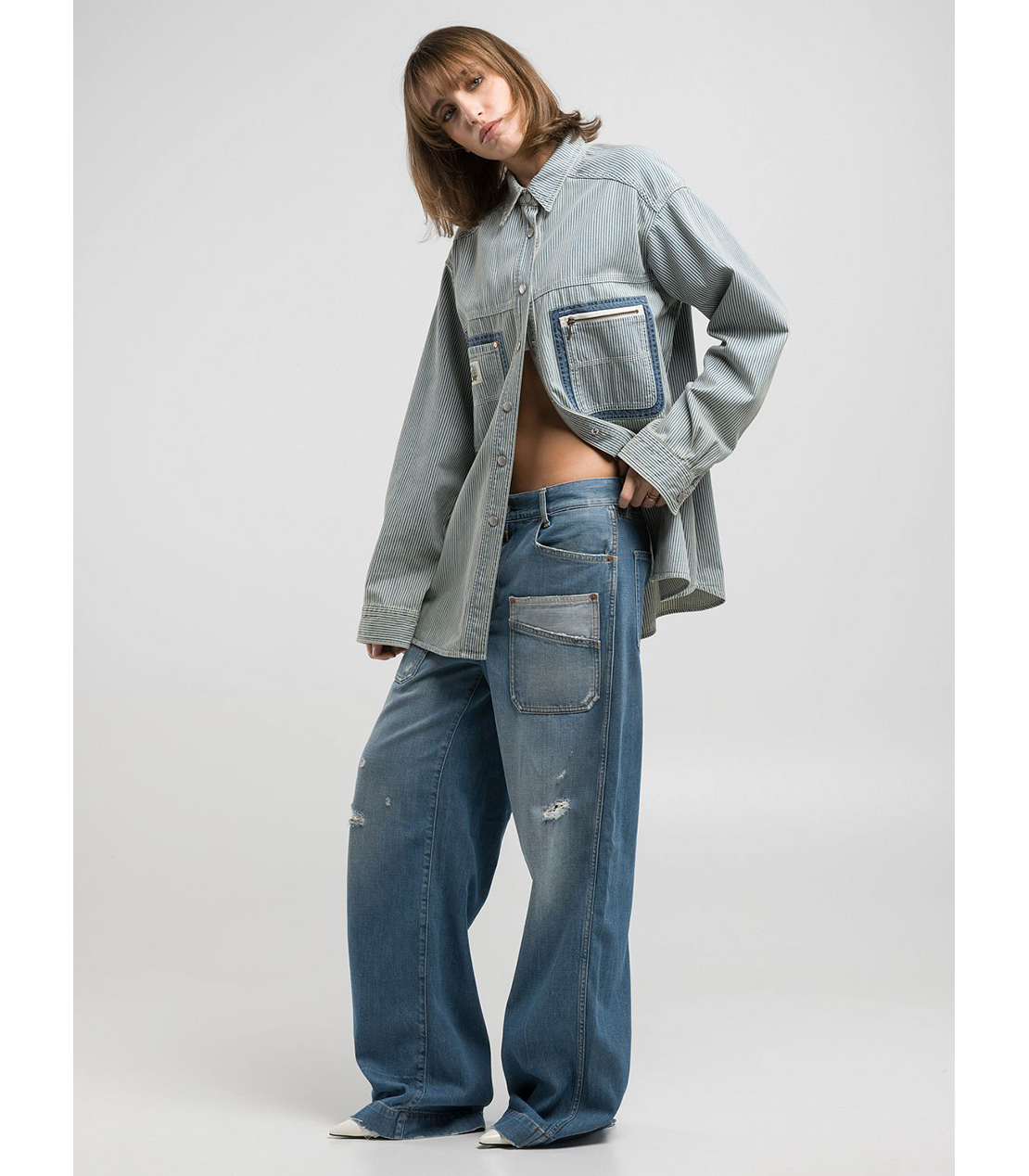 リラックスフィットフロントポケットリサイクルデニム 詳細画像 ブルー 3